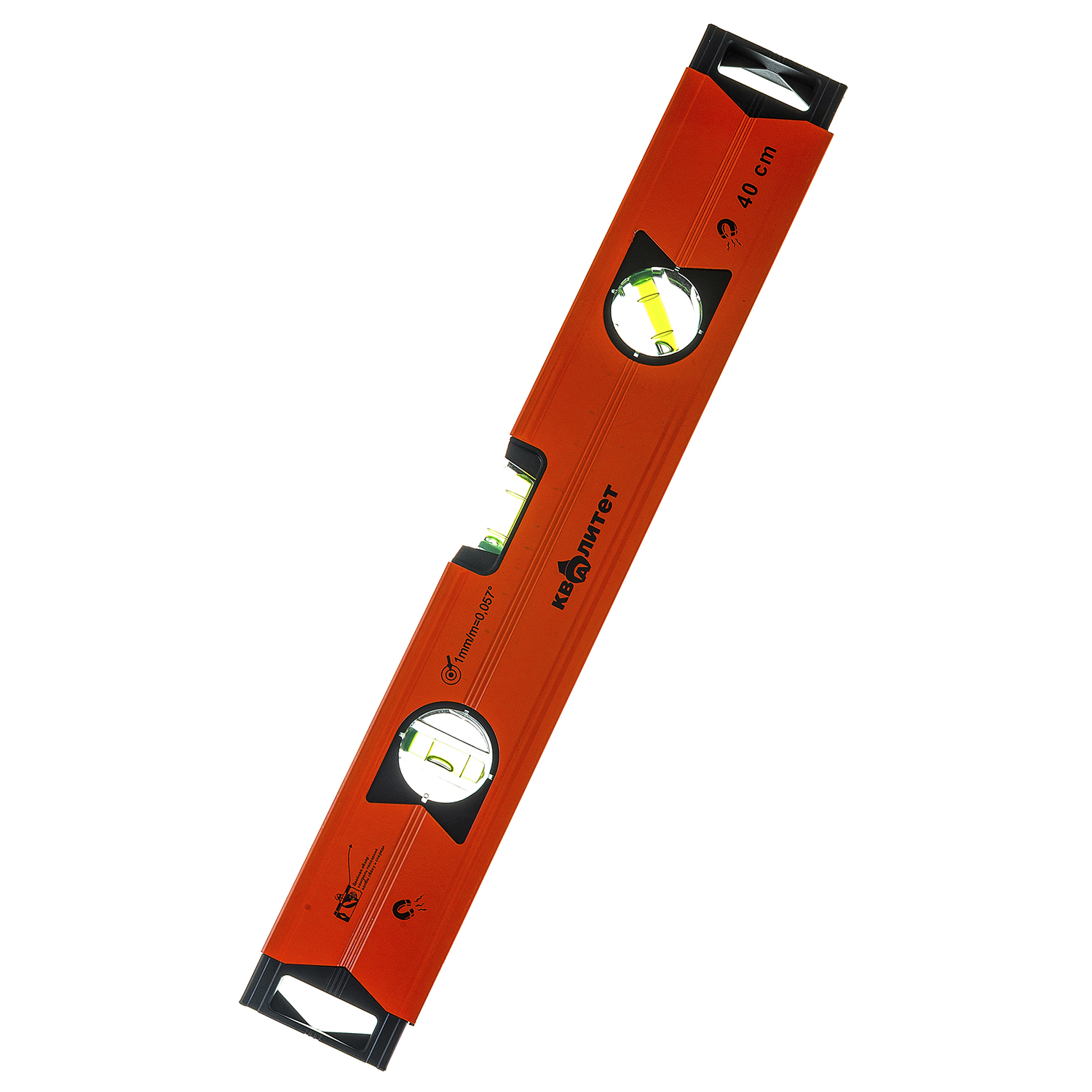 Уровень алюминиевый Квалитет усиленный магнитный 400 мм 2 глазка + 1 зеркальный УУ-400-3ФМ