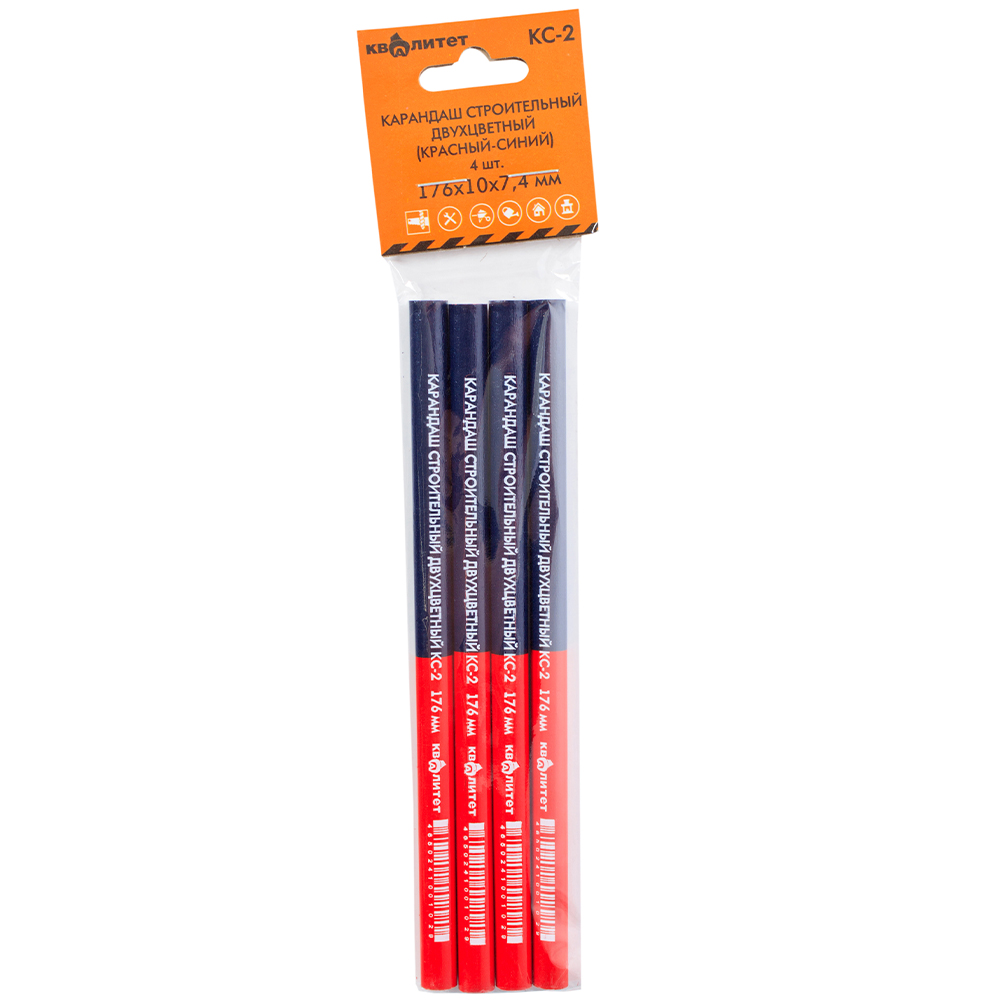 Карандаш Квалитет строительный двухцветный, 4шт КС-2
